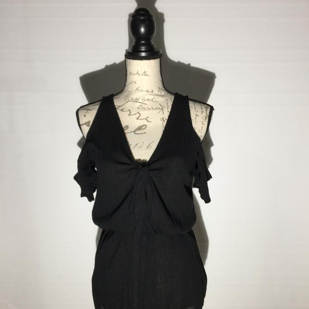 Small NEW Cold Shoulder Black Shorts Romper Jumpsuit Jumper Women Junior - Picture 7 of 8